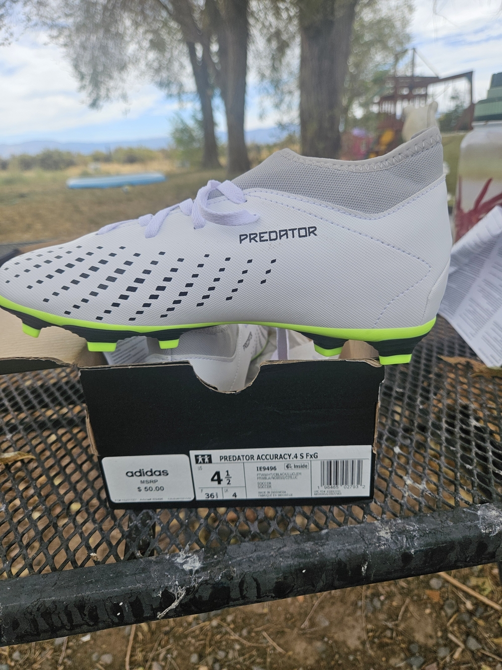 adidas Predator Men’s White & Neon Green Firm Ground Soccer Cleats